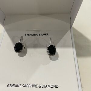 Sterling Silver Sapphire & Diamond Earrings